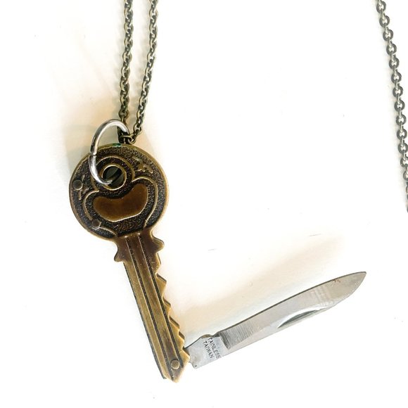 BRASS KEY Pendant Necklace with anchor clasp chain - Picture 2 of 6